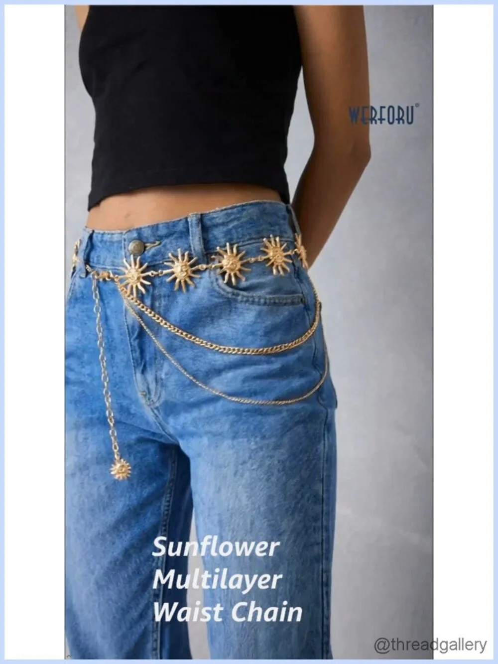 Women's Adjustable Metal Chain Waist Belt Moon Star Sun Boho Western